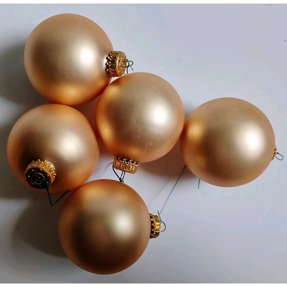 Vtg Christmas By Krebs Satin Champagne Glass Ornaments Lot 5pc K Crown Matter
